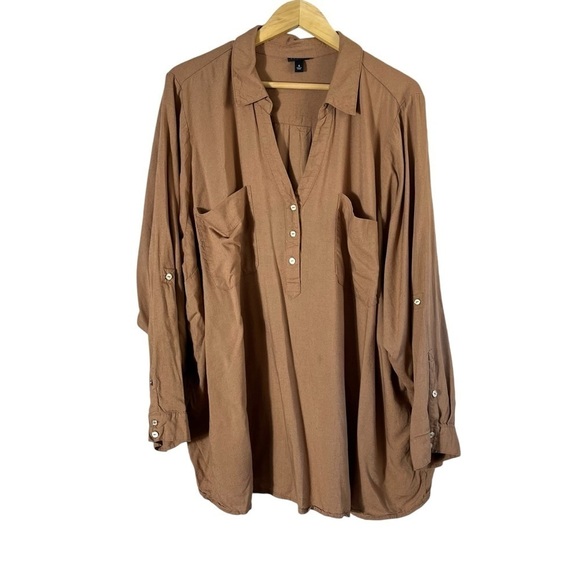 TORRID Linen Pocket Henley Long Sleeve Tunic Top - Picture 3 of 10